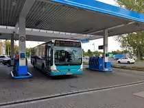 Stadtverkehr Maintal Mercedes Benz Citaro 1 Facelift am 15.09.18 beim Tanken in Dörnigheim