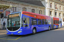 Mercedes Citaro 7053 mit einer Werbung für die Cornercard und British Airways, auf der Linie 50, wartet an der Endstation beim Bahnhof SBB. Die Aufnahme stammt vom 20.09.2018.