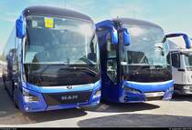 Zwei Marken, zwei Busse, aufgrund der gleichen Firma aber nahezu gleiches Aussehen:
Blick auf einen MAN Lion's Coach und einen Neoplan Tourliner, beide ohne Kennzeichen und wohl ohne Besitzer, die in einer MAN-Werkstatt in der Nähe von Valence (F) stehen.
Koordinaten: 44°54'54.6 N 4°56'50.8 E.
[15.9.2018 | 15:08 Uhr]