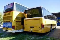 Ex PostAuto Ostschweiz Neoplan Doppeldecker und ex PostAuto Unterwallis Volvo 8700 Volvo am 13.10.18 bei Rattin Bus in Biel abgestellt.