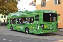 Die Basler Verkehrs Betriebe Testen einen VDL Citea SLF-120 Elektro Bus. Hier steht der Bus an der Ankunfts Haltestelle Habermatten. Die Aufnahme stammt vom 23.10.2018.