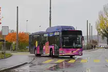 Mercedes Citaro 804 fährt während der Basler Herbstmesse 2018 als Messe Bus vom Messeplatz zum Messeareal auf dem Kasernenplatz. Hier verlässt der Bus die Garage Rankstrasse. Die Aufnahme stammt vom 11.11.2018.