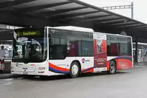 MAN Lions City 90 der RVBW, auf der Linie 5, bedient die Haltestelle beim Bahnhof Baden. Die Aufnahme stammt vom 02.02.2019.