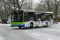 Mercedes -Benz Citaro C2, PM-RB 344 von Regiobus Potsdam -Mittelmark als Messe Shuttle Bus (Grüne Woche). Bei leichtem Schneefall in Berlin /Olympischer Platz im Januar 2019.