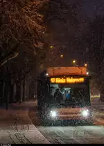 HESS lighTram 19 OPP BERNMOBIL 201 am 1. Februar 2019 im Schneegestöber zwischen Sägestrasse und Köniz Weiermatt. Vorerst wird auf der Linie 17 jeden Tag ein Elektrobus eingesetzt, bevor die Linie dann vollständig übernommen werden soll.

