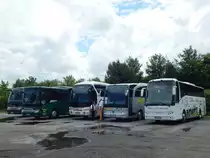 Setra 415 HD von Friebel-Reisen und Setra 412 UL von Reisedienst Zeidler und Neoplan Tourliner von Der Elsetaler und Mercedes Travego von Klute und VDL Berkhof Axial von Felden-Reisen aus Deutschland in Binz am 20.06.2015