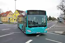 VGF/ICB Mercedes Benz Citaro 2 G Wagen 432 am 08.02.19 in Frankfurt am Main Enkheim. Normal fahren hier keine Gelenkzüge der ICB aber dieser Bus war bestimmt auf der Fahrt zu Mercedes Benz Evo Bus in Riederwald 