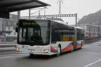 MAN Lions City 163 der RVBW, auf der Linie 4, fährt zur Haltestelle beim Bahnhof Baden. Die Aufnahme stammt vom 02.02.2019.