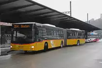 MAN Lions City der Post, auf der Linie 354, verlässt die Haltestelle beim Bahnhof Baden. Die Aufnahme stammt vom 02.02.2019.