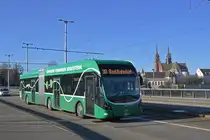 Elektrobus VDL Cieta SLF 181 mit der Betriebsnummer 7100 überquert als MUBA Shuttle die Wettsteinbrücke. Die Aufnahme stammt vom 17.02.2019.