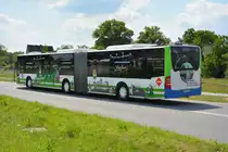 Am 04.06.2016 fährt PM-RB 161 für die ILA 2016 auf der ILA Sonderlinie P3 zwischen ILA-Parkplatz und ILA-Gelände. Aufgenommen wurde ein Mercedes Benz Citaro I Facelift GÜ der VGB.