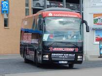 MAN Lion's Coach der Saalesparkasse aus Deutschland im Stadthafen Sassnitz am 02.09.2017
