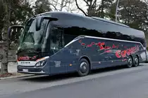 Setra S 516 HD von ''Egger's - Reisen'', bei leichtem Schneefall, nahe Olympiastadion (Südtor). Zur Grünen Woche in Berlin,  Januar 2019. (Grüne Woche)