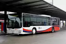 MAN Lions City 85 der RVBW, auf der Linie 3, bedient die Haltestelle beim Bahnhof Baden. Die Aufnahme stammt vom 02.02.2019.