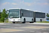 Am 04.06.2016 fährt P-AV 161 für die ILA 2016 auf der ILA Sonderlinie P3 zwischen Parkplatz P3 und ILA-Gelände. Aufgenommen wurde ein Mercedes Benz Citaro I Facelift G der BVSG (Betriebshof Potsdam).