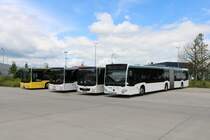 Drei Racktours MAN Lions und ein Mercedes Benz Citaro 2 G am 15.06.19 in Erlensee auf dem ehemaligen Fliegerhorst der US Army. Dort stehen viele Busse von RackTours und BRHVias Bus. Ich durfte durch Nachfrage eines Mitarbeiters Fotos machen