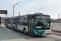 Am 27.02.2018 fuhr P-AV 995 (MAN Lion's City G) auf der Linie 638 zwischen Potsdam Campus Jungfernsee und S+U Bahnhof Rathaus Spandau.