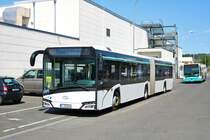 Transdev Rhein Main Solaris Urbino 18 SEV Linie für die VGF U-Bahn Linien U4 und U7 am 06.07.19 in Frankfurt Enkheim 