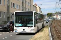 Müller Riedstadt Mercedes Benz Citaro 1 Facelift G als SEV Linie für die VGF U-Bahn Linien U1 U2 U3 und U8 am 06.07.19 in Frankfurt Eschersheim 