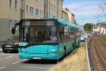 ICB Solaris Urbino 18 Wagen 394 als SEV Linie für die VGF U-Bahn Linien U1 U2 U3 und U8 am 06.07.19 in Frankfurt Eschersheim 