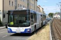 Transdev Rhode MAN Lions City G als SEV Linie für die VGF U-Bahn Linien U1 U2 U3 und U8 am 06.07.19 in Frankfurt Eschersheim 