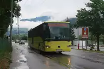 Die Linie 4123 ist in Wattens wegen Bauarbeiten über die Nordumfahrung umgeleitet (Bus PT-12550). Aufgenommen 12.7.2019.
