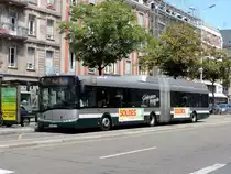 Strassburg - 17. July 2019 : der einzige Solaris Urbino 18 III Hybridbus der CTS im Einsatz auf der Linie L6.