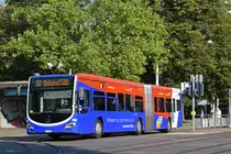 Mercedes Citaro 7053 mit einer Werbung für die Cornercard und British Airways, auf der Linie 50, fährt vom Schützenhaus Richtung Bahnhof SBB. Die Aufnahme stammt vom 14.07.2019. 