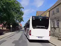 Blick auf die Heckpartie eines Mercedes Citaro der Ostprignitz-Ruppiner Personenverkehrsgesellschaft in Freyenstein, ein Ortsteil von Wittstock (Dosse) am 24. Juli 2019.