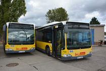 B-V 1619 + B-V 1655 stehen auf dem Betriebshof Indira-Gandhi-Straße. Aufgenommen am 22.09.2018 / Mercedes Benz Citaro Facelift.