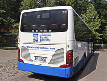Heckpartie eines Setra S 415 ULbusiness am Bahnhof Heringsdorf am 30. August 2019.