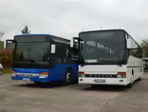 Setra 415 NF von Becker-Strelitz Reisen und Setra 315 UL von Unger (ex Tonne) aus Deutschland in Neubrandenburg am 03.11.2017