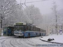 NAW/Hess BT 5-25 Nr. 273 mit verschneiter Front und Anh�nger Nr. 303 (?) bei der Station Hirtenhof. Bild vom 20.3.07