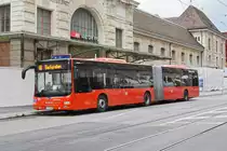 MAN Lions City von Südbadenbus, auf der Linie 48, wartet an der Endstation am Bahnhof SBB. Die Aufnahme stammt vom 07.12.2019.