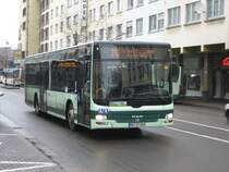 19.12.2008: Wagen 265 ist auf der 310 Richtung Neunkirchen Biedersberg unterwegs. Er hat vor kurzem seine Werbung verloren, an der T�rseite ist die Schrift durch den Schmutz hervor gekommen.