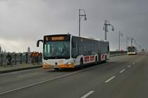 Mainzer Mobilität Mercedes Benz Citaro 2 G Wagen 947 am 18.01.20 auf der Theodor Heuss Brücke die zur Zeit für Autos gesperrt ist