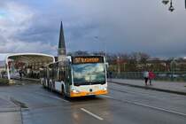 Mainzer Mobilität Mercedes Benz Citaro 2 G Wagen 921 am 18.01.20 auf der Theodor Heuss Brücke die zur Zeit für Autos gesperrt ist