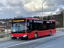 Bernmobil MB C2 hybrid 171 am 9.3.20 auf der Riedmoosbrücke in Niederwangen.