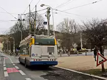 Abfahrt eines Stadtbus in Marienbad der Linie 7 von  der Haltestelle Centrum am 22. Februar 2020.