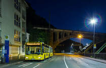 In der Nacht des 27.6.2018 ließ sich Wagen E-MO 790 (ex EVAG 4512) an der Haltestelle Zoo/Stadion im Stadtteil Sonnborn im Rahmen eines Schienenersatzverkehrs ablichten.