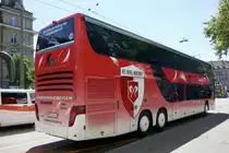 Heckansicht der Setra 431 DT 9 der BGU am 6.8.20 als Bahnersatz von Bern nach Fribourg direkt.