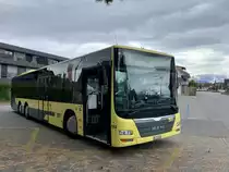 MAN Lions City 3-Achser 159 der STI am 27.9.20 bei der Endhaltestelle Steffisburg Alte Bernstrasse.