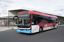 Bus Eisenach / Bus Wartburgkreis: Ebusco 2.2 (EA-WM 29) vom Verkehrsunternehmen Wartburgmobil (VUW), aufgenommen am ZOB Eisenach (Zentraler Omnibusbahnhof Eisenach) / Hauptbahnhof von Eisenach im August 2020.