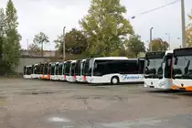 Nagelneue Mercedes Benz Citaro 2 am 17.10.20 in Mannheim durch den Zaun fotografiert. Dieses Gelände ist öffentlich zugänglich
