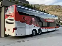 Heckansicht der Setra 431 DT von Expressbus der für Eurobus unterwegs ist, am 19.10.20 in Eyholz abgestellt.