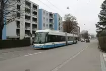VBZ Nr. 92 (Hess Lightram 5 BGGT 25 DC) am 5.1.2020 in Winterthur, Autobahn. Für eine künftige Beschaffung von Doppelgelnktrolleys in Winterthur testete Stadtbus Winterthur in der ersten Januarwoche des Jahres 2021 einen Hess DGT. Ob und welcher Hersteller diese Fahrzeuge liefern darf wird ca. im Frühlng 2021 entschieden.