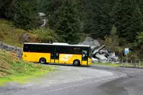 Ein Iveco Crossway bei der letzten Fahrt 2020 auf der Postauto-Linie 60.411 Göscheneralp - Göschenen; 11.10.2020