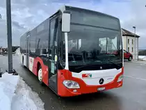 Der MB C2 LE Ü 132 der CJ der am 29.1.21 vor dem Depot in Saignelégier steht.