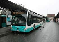 Stadtverkehr Maintal Mercedes Benz Citaro 2 Wagen 227 mit dem neuen Logo an der Front am 30.01.21 in Frankfurt Enkheim