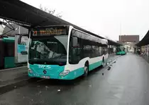Stadtverkehr Maintal Mercedes Benz Citaro 2 Wagen 227 mit dem neuen Logo an der Front am 30.01.21 in Frankfurt Enkheim